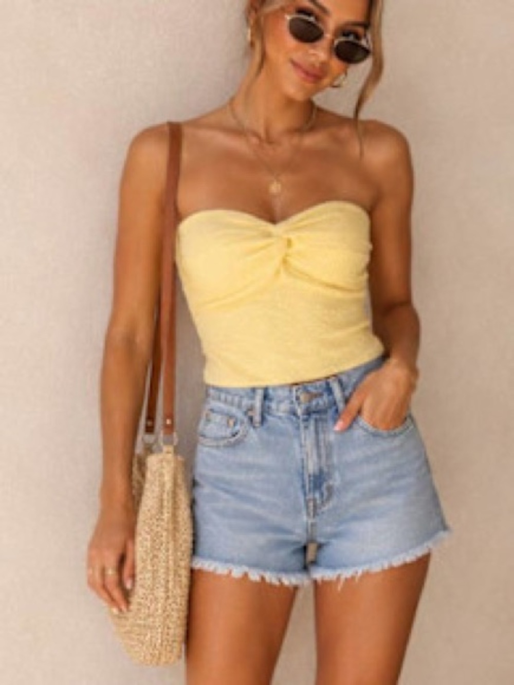 Smocked Twist Front Bandeau Top